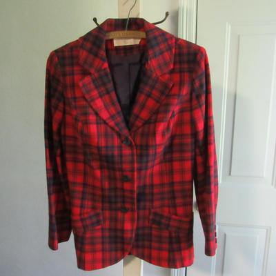 Lot 66:  Vintage Women's Red Plaid Blazer, Pendleton, 100% Virgin Wool, Size 12