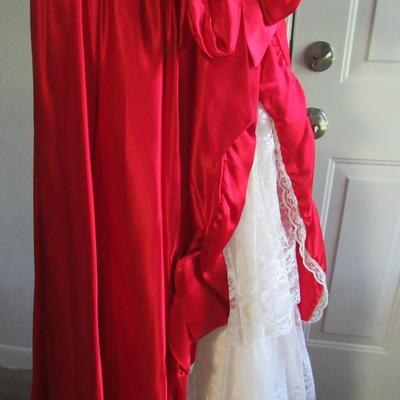 Lot 73: Vintage Formal Dress Red and Lace Frilly, Size 7, Made in USA, 1970-80s
