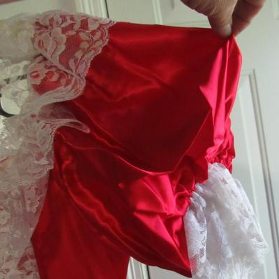 Lot 73: Vintage Formal Dress Red and Lace Frilly, Size 7, Made in USA, 1970-80s