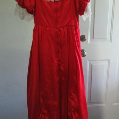 Lot 73: Vintage Formal Dress Red and Lace Frilly, Size 7, Made in USA, 1970-80s