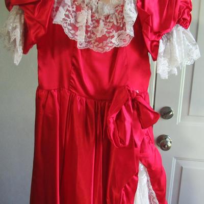 Lot 73: Vintage Formal Dress Red and Lace Frilly, Size 7, Made in USA, 1970-80s