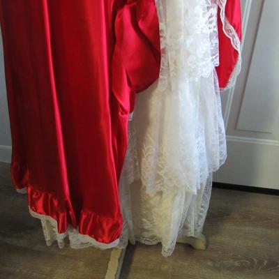 Lot 73: Vintage Formal Dress Red and Lace Frilly, Size 7, Made in USA, 1970-80s