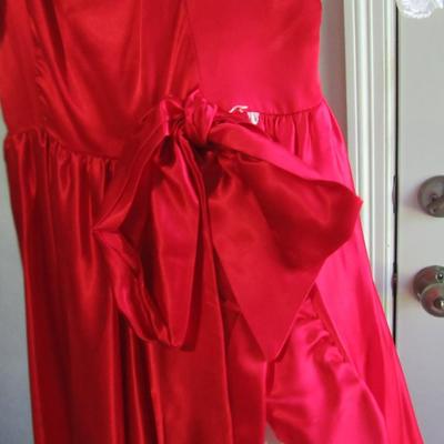 Lot 73: Vintage Formal Dress Red and Lace Frilly, Size 7, Made in USA, 1970-80s
