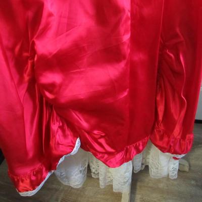 Lot 73: Vintage Formal Dress Red and Lace Frilly, Size 7, Made in USA, 1970-80s