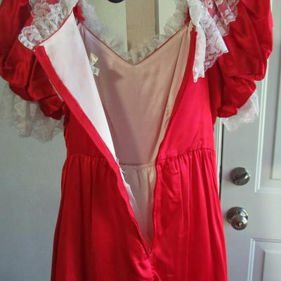 Lot 73: Vintage Formal Dress Red and Lace Frilly, Size 7, Made in USA, 1970-80s