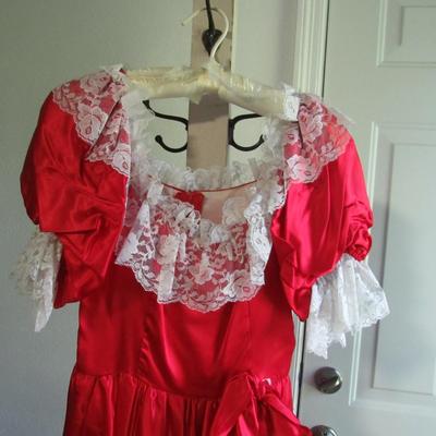 Lot 73: Vintage Formal Dress Red and Lace Frilly, Size 7, Made in USA, 1970-80s