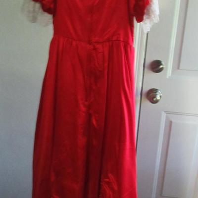 Lot 73: Vintage Formal Dress Red and Lace Frilly, Size 7, Made in USA, 1970-80s