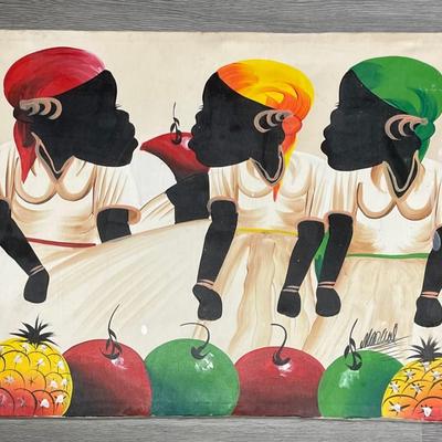 Haitian Obscure artist Three women Unframed Oil Painting