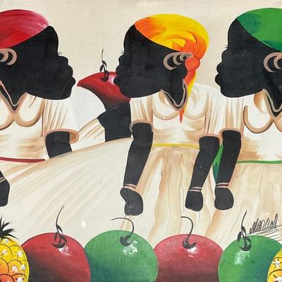 Haitian Obscure artist Three women Unframed Oil Painting