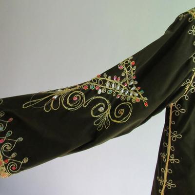 Lot 79:  Vintage Chinese Long Velvet Over Jacket/Coat, Heavily Beaded, Lined, Brocade Trim