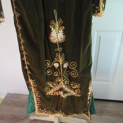 Lot 79:  Vintage Chinese Long Velvet Over Jacket/Coat, Heavily Beaded, Lined, Brocade Trim
