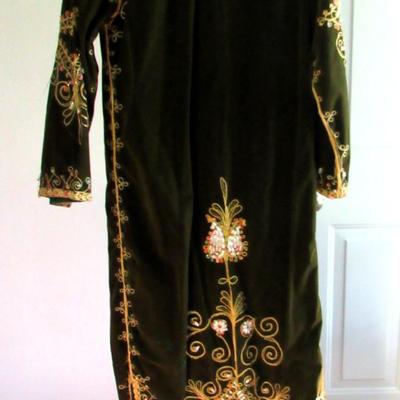 Lot 79:  Vintage Chinese Long Velvet Over Jacket/Coat, Heavily Beaded, Lined, Brocade Trim