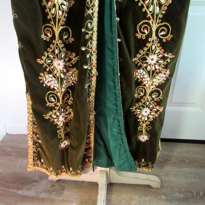 Lot 79:  Vintage Chinese Long Velvet Over Jacket/Coat, Heavily Beaded, Lined, Brocade Trim