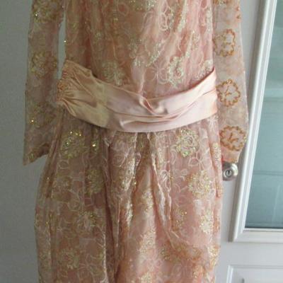 Lot 85: Farinae Collection, Vintage Ladies Fancy Gown, Pink Dress With Sequinned Lace, Size 12
