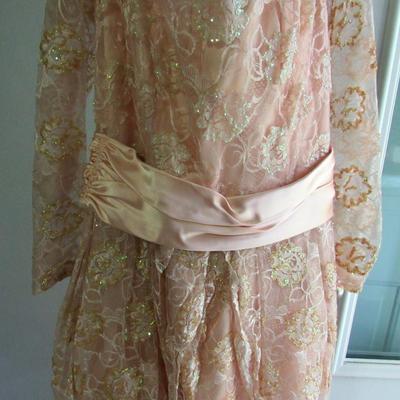 Lot 85: Farinae Collection, Vintage Ladies Fancy Gown, Pink Dress With Sequinned Lace, Size 12