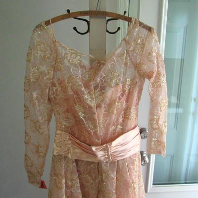 Lot 85: Farinae Collection, Vintage Ladies Fancy Gown, Pink Dress With Sequinned Lace, Size 12