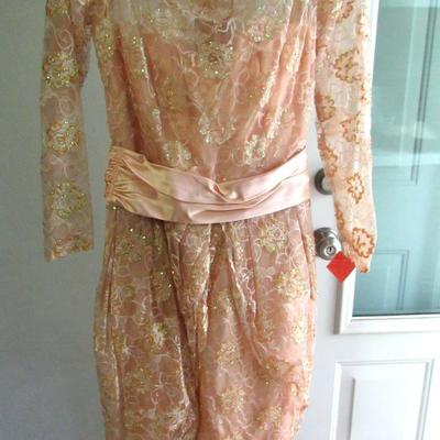 Lot 85: Farinae Collection, Vintage Ladies Fancy Gown, Pink Dress With Sequinned Lace, Size 12