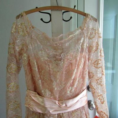 Lot 85: Farinae Collection, Vintage Ladies Fancy Gown, Pink Dress With Sequinned Lace, Size 12