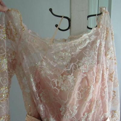 Lot 85: Farinae Collection, Vintage Ladies Fancy Gown, Pink Dress With Sequinned Lace, Size 12