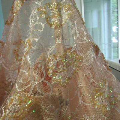 Lot 85: Farinae Collection, Vintage Ladies Fancy Gown, Pink Dress With Sequinned Lace, Size 12