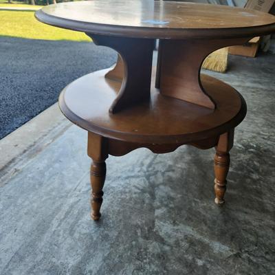 Solid Maple Wood Round 2 Tiered Side Table 28" Diameter 25" H