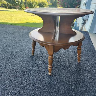 Solid Maple Wood Round 2 Tiered Side Table 28" Diameter 25" H