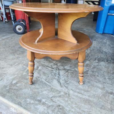 Solid Maple Wood Round 2 Tiered Side Table 28" Diameter 25" H