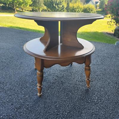 Solid Maple Wood Round 2 Tiered Side Table 28" Diameter 25" H