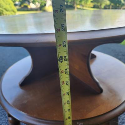Solid Maple Wood Round 2 Tiered Side Table 28" Diameter 25" H