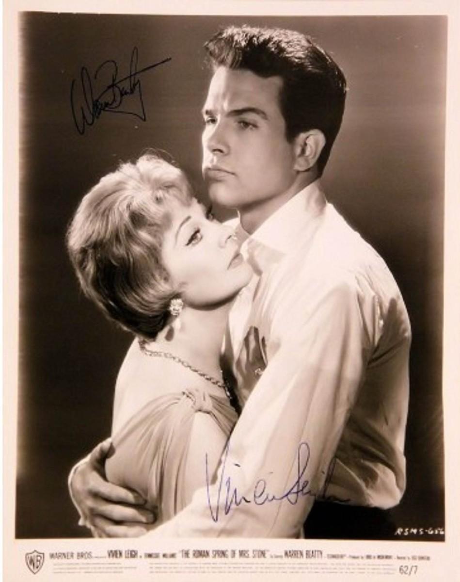Warren Beatty and Vivien Leigh signed portrait photo