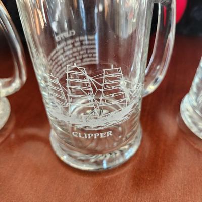 3  Sailing Ships Boat Mugs Schooner, Clipper, Barkentine