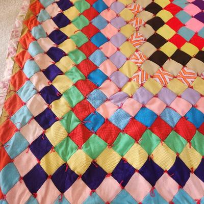 Vintage Colorful Diamond Handmade Quilt 63x80