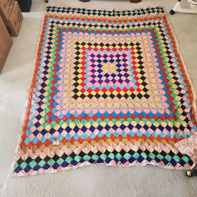 Vintage Colorful Diamond Handmade Quilt 63x80
