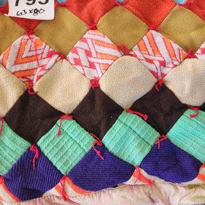 Vintage Colorful Diamond Handmade Quilt 63x80