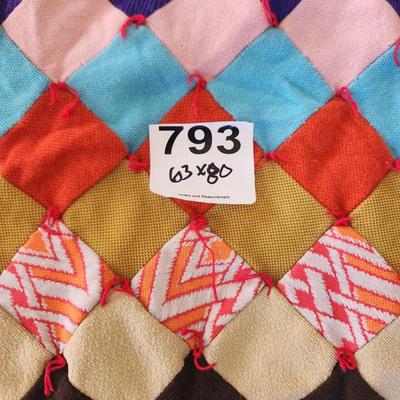 Vintage Colorful Diamond Handmade Quilt 63x80