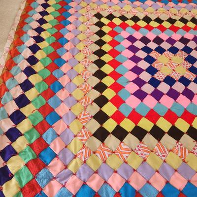 Vintage Colorful Diamond Handmade Quilt 63x80
