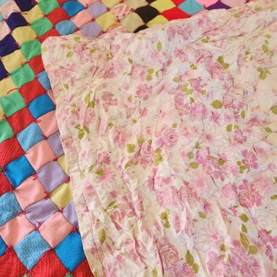Vintage Colorful Diamond Handmade Quilt 63x80
