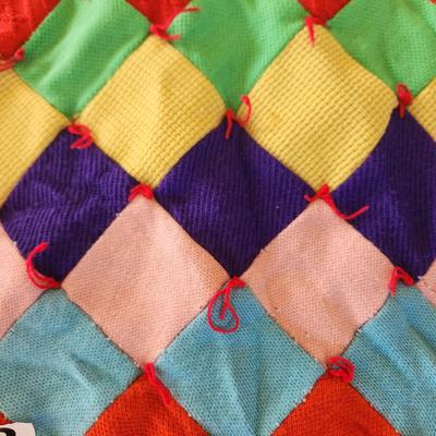 Vintage Colorful Diamond Handmade Quilt 63x80