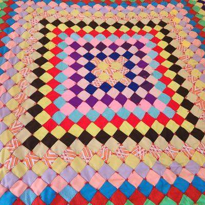 Vintage Colorful Diamond Handmade Quilt 63x80