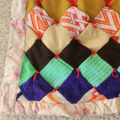 Vintage Colorful Diamond Handmade Quilt 63x80