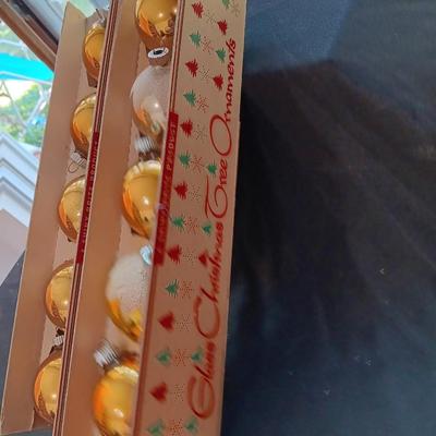 Shiny Brite Christmas bulbs in original Fanci Pak carton gold and silver bulbs some with snow!