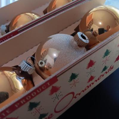 Shiny Brite Christmas bulbs in original Fanci Pak carton gold and silver bulbs some with snow!