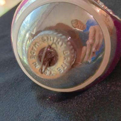 Vintage Shiny Brite Christmas bulbs with stripe design in original carton