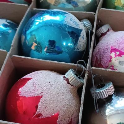 Vintage Shiny Brite Christmas- glass bulbs with designs and other ornaments