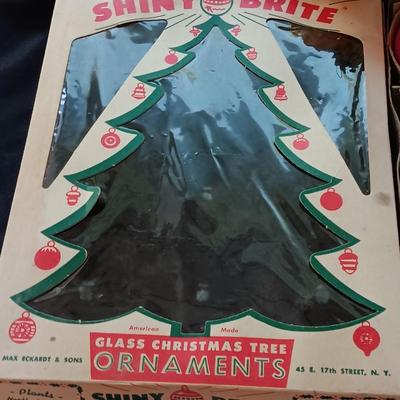 Vintage Shiny Brite Christmas- glass bulbs with designs and other ornaments