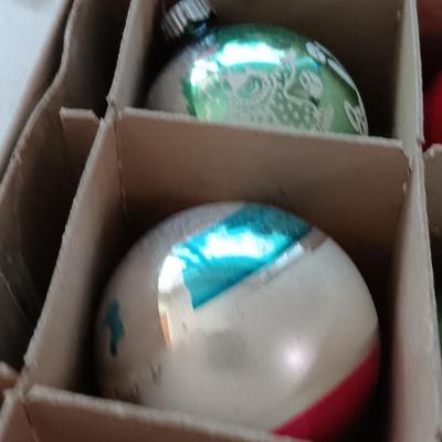 Vintage Shiny Brite Christmas- glass bulbs with designs and other ornaments