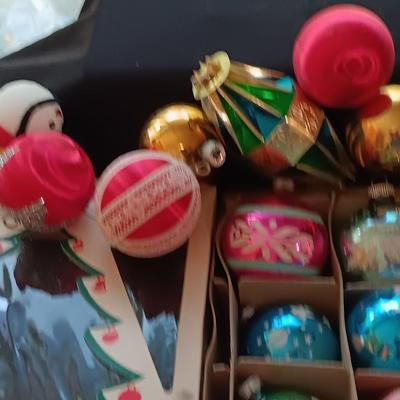 Vintage Shiny Brite Christmas- glass bulbs with designs and other ornaments