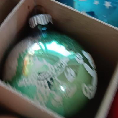 Vintage Shiny Brite Christmas- glass bulbs with designs and other ornaments