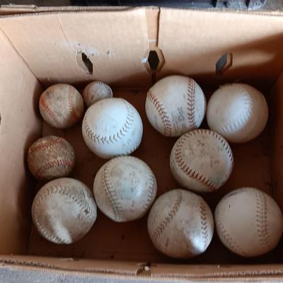 Baseballs and Softballs with bats and tall crate perfect to hold your bats!