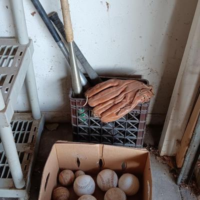 Baseballs and Softballs with bats and tall crate perfect to hold your bats!